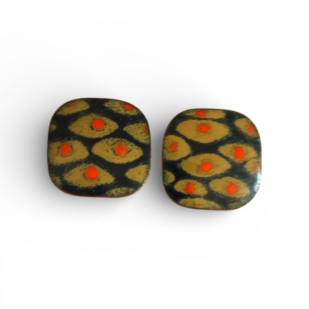 Colorful Patterned Copper Enameled Earrings
